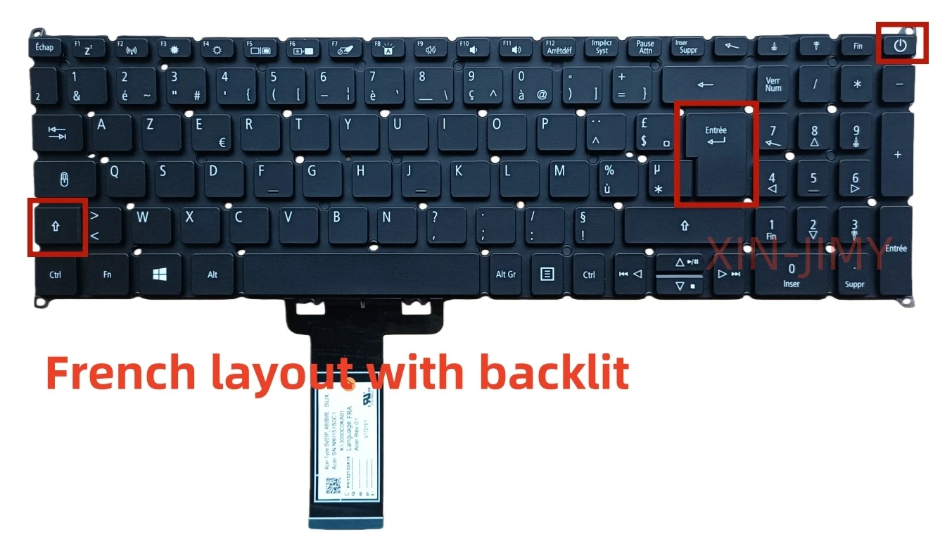 

Черная клавиатура для ноутбука French Azerty с подсветкой для Acer A715-75/74G/N19C5 N17C2