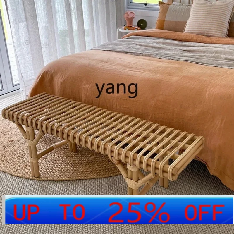 

LTT bench shoe change creative retro home bed tail long strip low stool rattan bed and breakfast dining chair