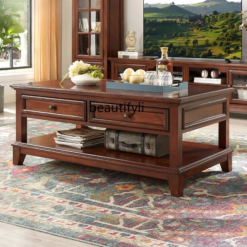 

X All solid wood coffee table ash wood living room for home use, tea table with pumping storage table small apartment