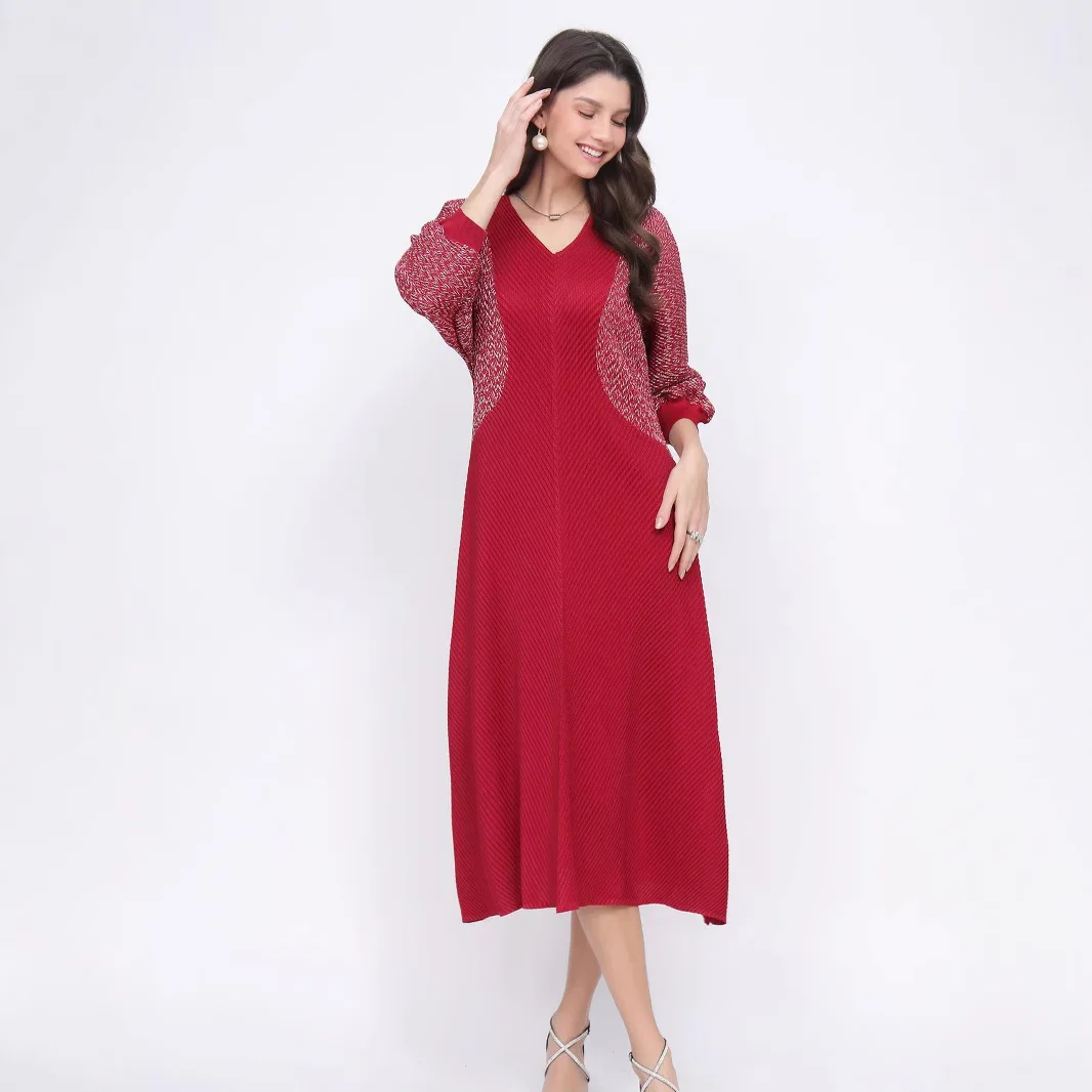 Miyake Senior Sense Stile Estero Girocollo Abito retrò Autunno delle Donne Nuovo 2024 Temperamento Pendolarismo Sottile Una Parola Abiti