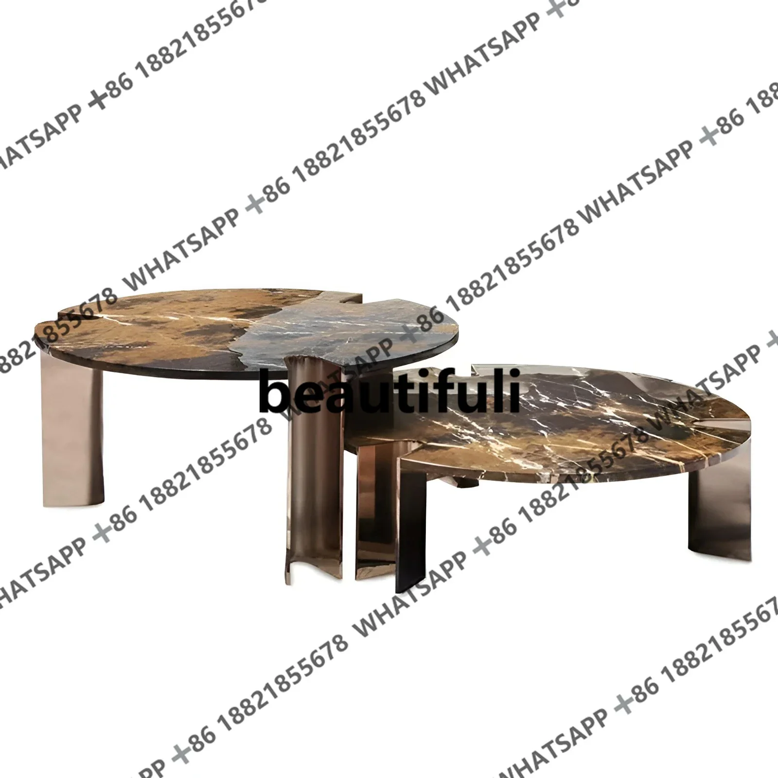 

Итальянский светлый роскошный мраморный журнальный столик, современный дизайнерский круглый чайный столик из нержавеющей стали, элитный простой