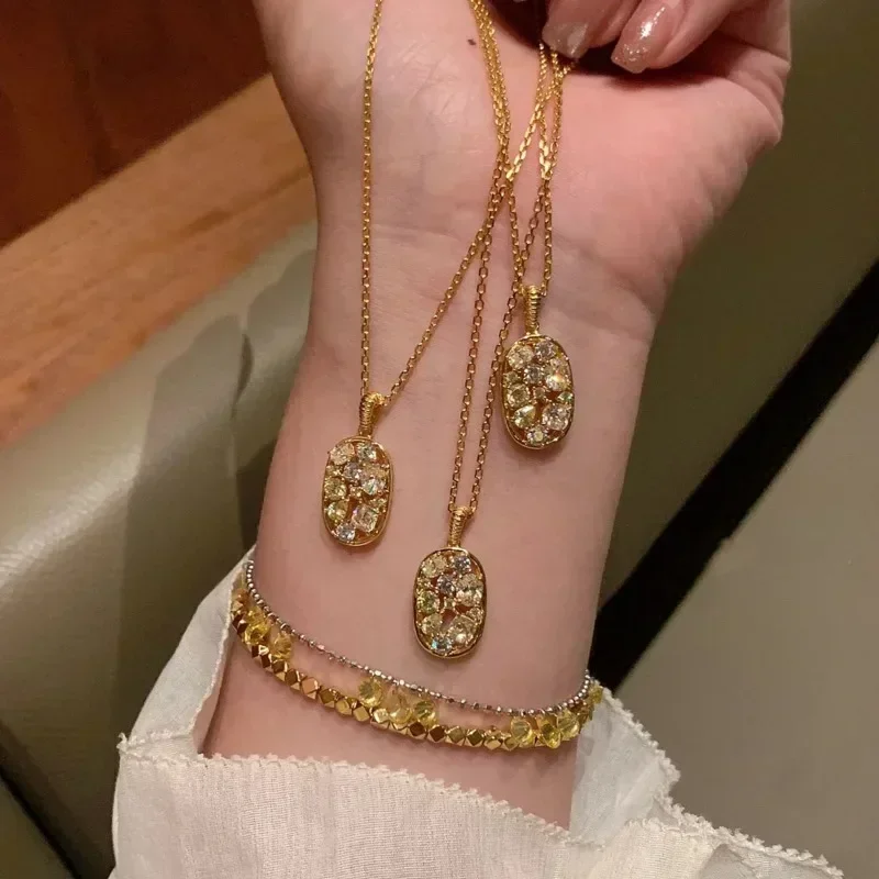 Light Luxury High Quality Inlaid Rock Sugar Yellow Crystal Necklace for Women Exquisite Layered Design Clavicle Chain Jewelry