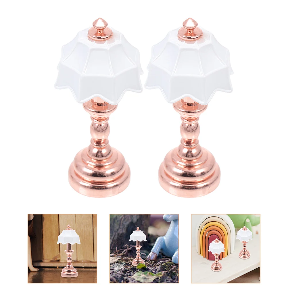 

2 Pcs Toy Dollhouse Table Lamp Desk Lamps Micro Lights Miniature Ornament Child Lighting for