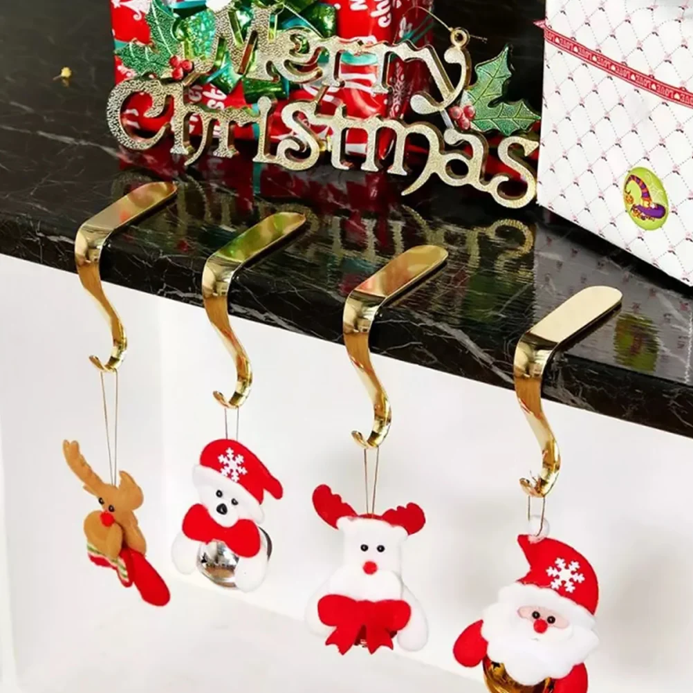 

3 Pcs Xmas Fireplace Hook Hooks Zinc Alloy Golden Mantel Stocking Holder Xmas Fireplace Decor Storage Use
