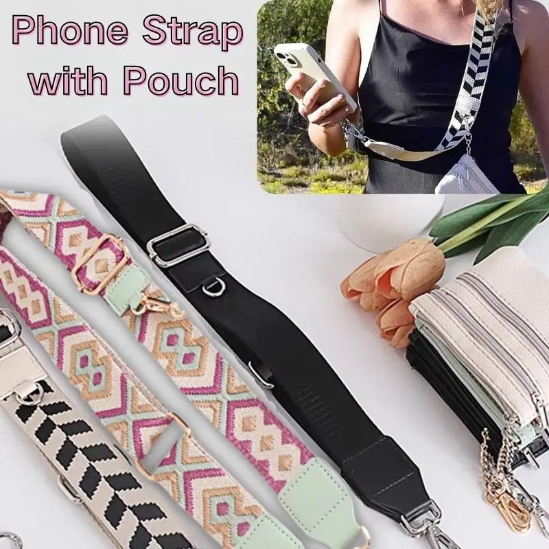 Adjustable Phone Strap With Zippered Pouch Colorful Clip And Go Strap For Phone With Wallet Crossbody Phone Strap For Women