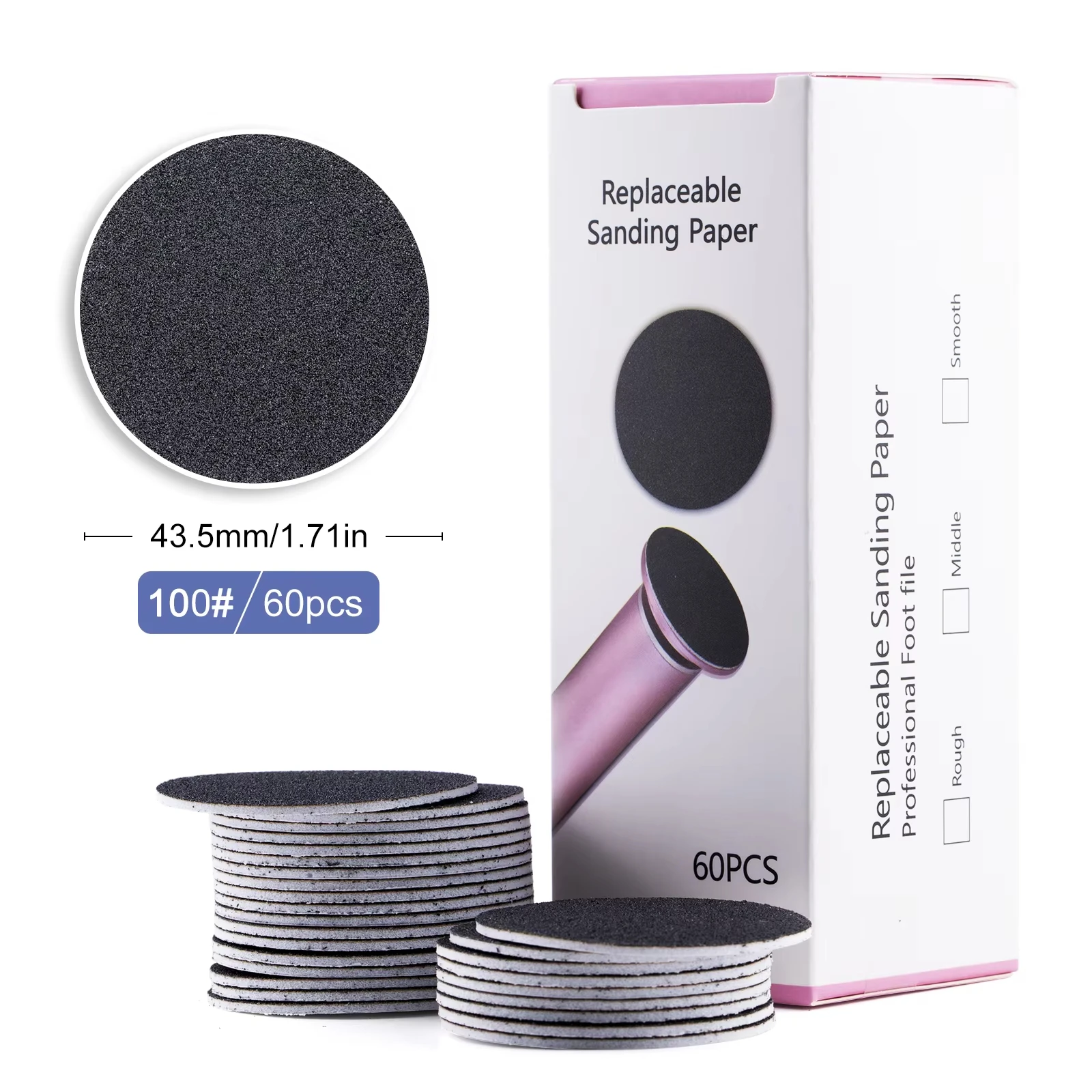 120 Stück (2 Boxen) Ersatz-Schleifpapierpads für elektrische Fußfeilen, Hornhautentferner, selbstklebendes Schleifpapier, Pediküre-Werkzeug (Nr.
