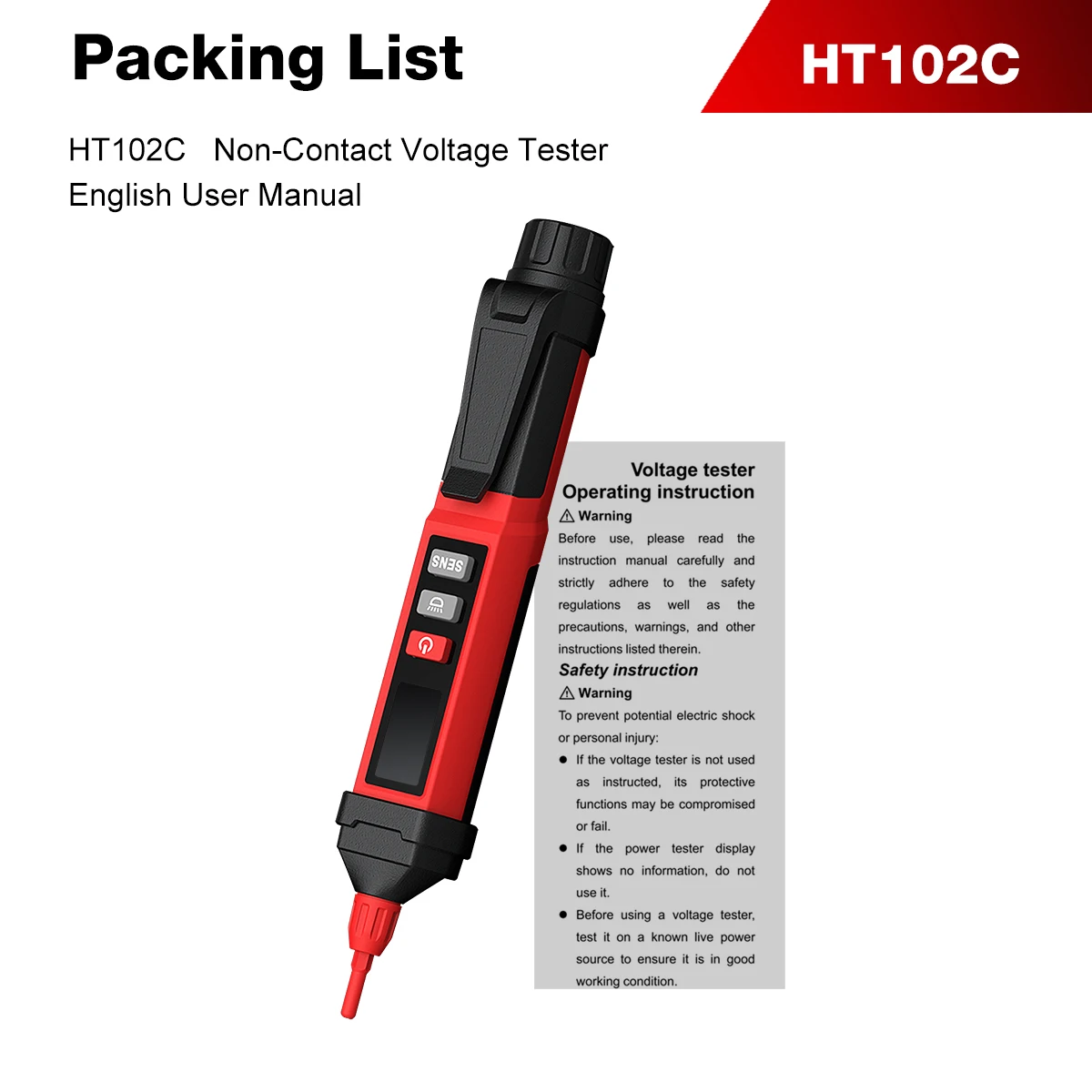 HABOTEST HT102C 12-1000V Testpen Multifunctionele Spanningstester NCV Live- en Nuldraad Beoordeling Hoorbaar en Visueel Alarm