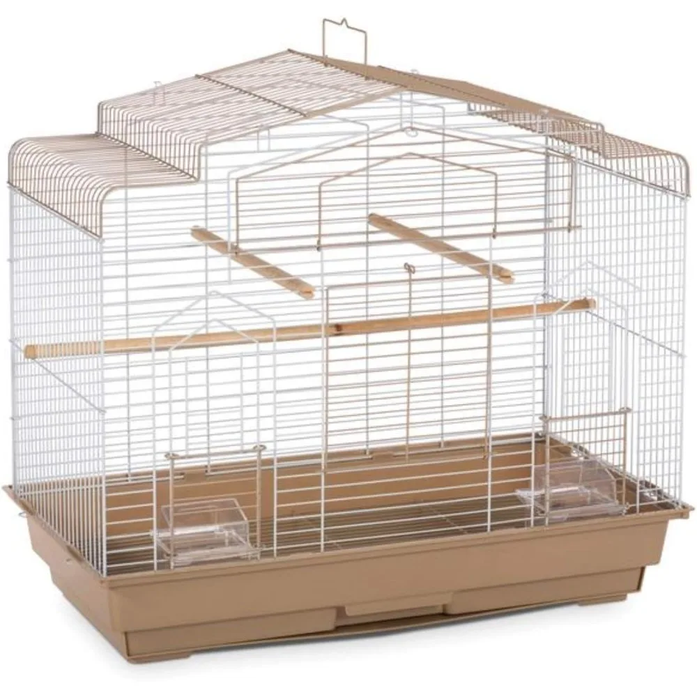 

Barn Style Bird Cage for Parrots and Cockatiels, Brown/White, 26-Inch Long