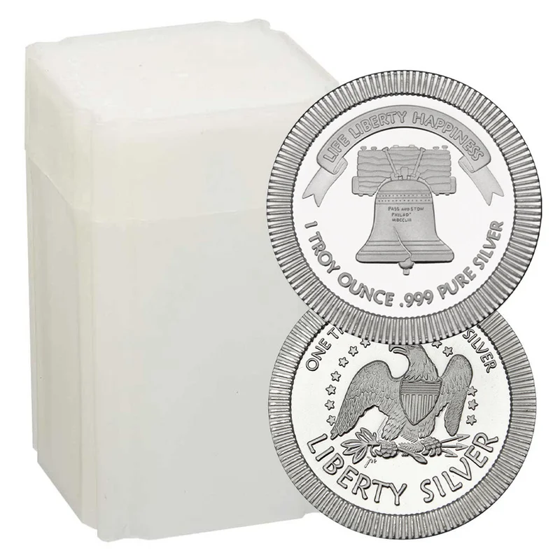 

999 Fine Silver Commemorative Coin - Roll of 20 Stackable 1 Troy oz Liberty Bell Collectible Keepsake