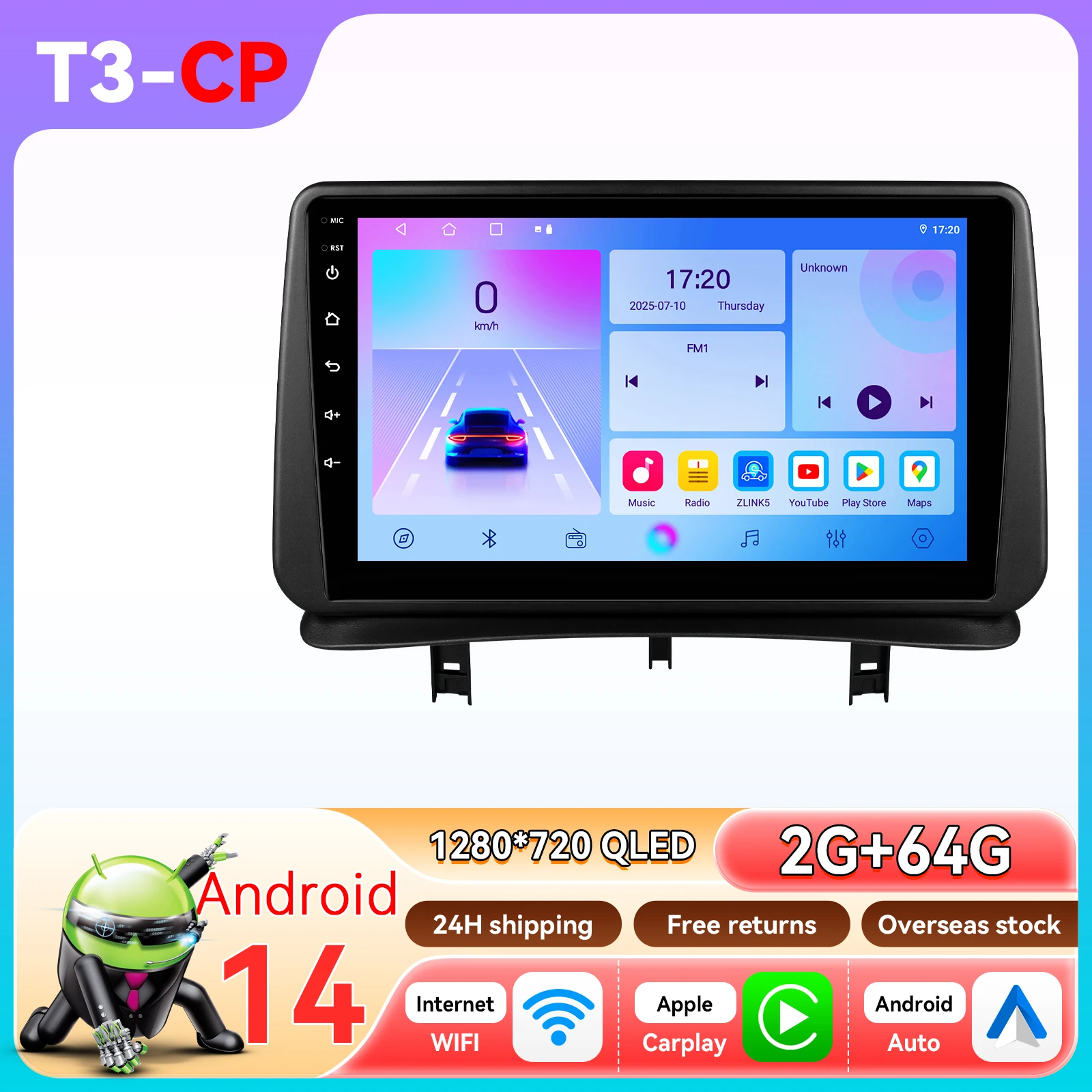 Autoradio Android voor Renault CLIO 3 2005-2014 Carplay Auto Multimedia Speler Intelligente Autoradio GPS WIFI door Snapdragon 6115