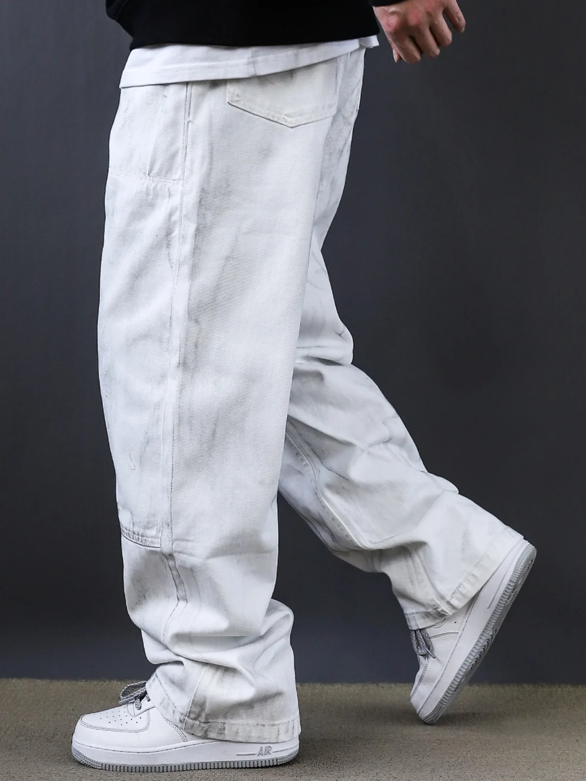 

Retro American Washed Straight Leg Workwear Jeans Men's Trendy Brand Spring New Loose White Long Pants Casual Wear