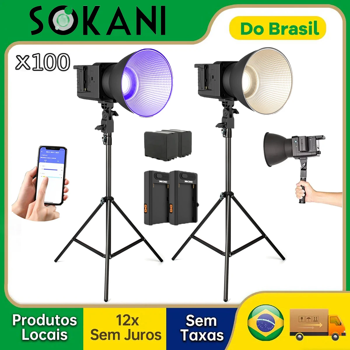 【Do Brasil】Sokani X100 RGB Bicolor 100W COB LED Video Light Balanced Lighting Bowens Mount for Photography Studio Outdoor