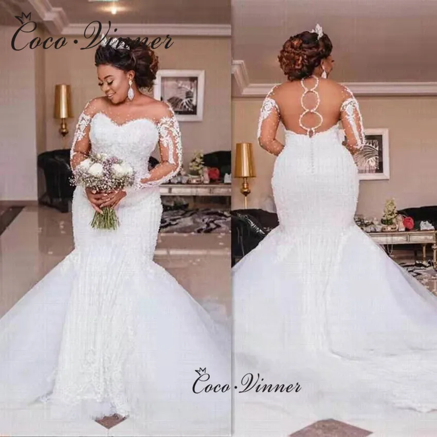 

Customized Illusion Back Mermaid Wedding Dress 2025 Africa New Lace Appliques Crystal Beaded Quality Bride Dresses WX0285