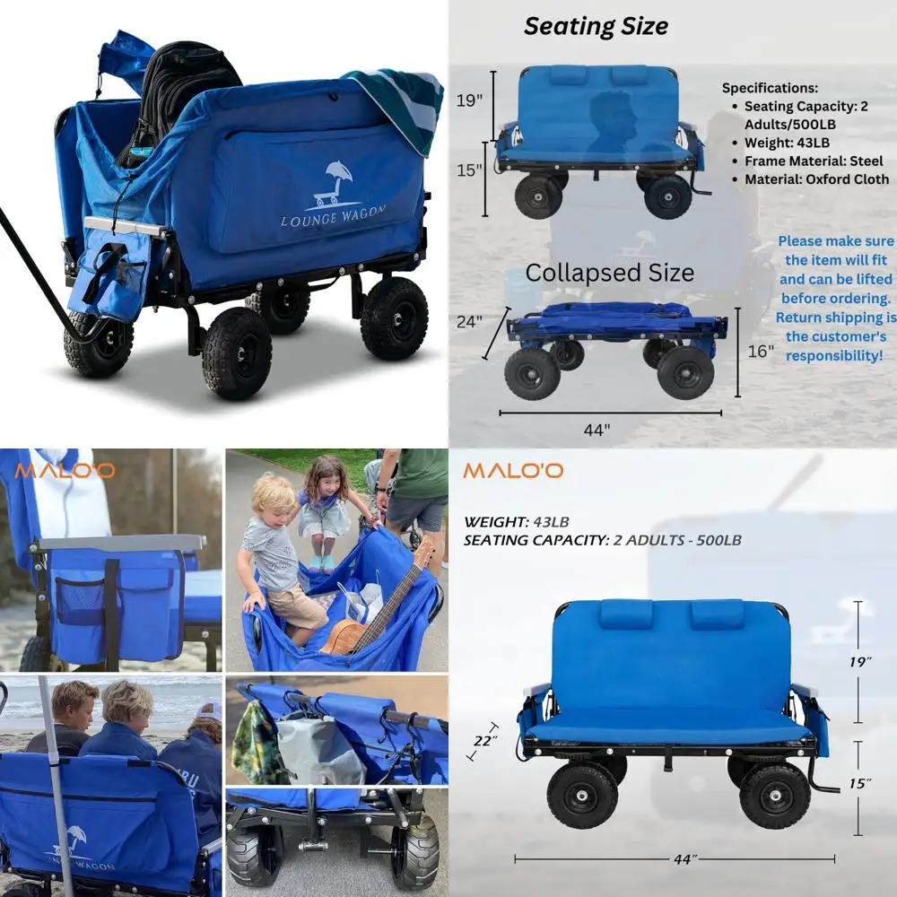 Convertible 2-Person Chair and 3-in-1 Cart for Beach and Outdoor Adventures with Cargo Net