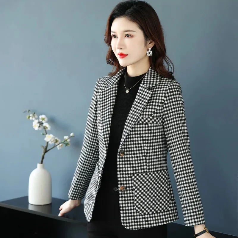 Fashion Coat Women\'s Blazer Spring And Autumn 2024 New Leisure Suit Mother\'s Coat Plaid Temperament Long Sleeve Suit Jacket