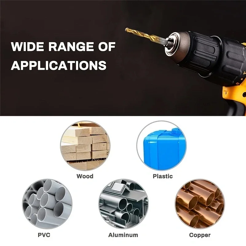 6.35mm (1/4) Shank HSS hexagonal handle combination tap, wood, steel plate, drilling and tapping chamfered three in one tap set