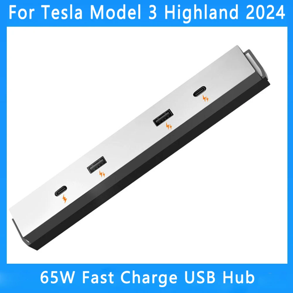 65W Expansion Dock For Tesla Model 3 Highland 2024 Central Control Charging Shunt USB HUB Accessories Extender Fast Intelligent