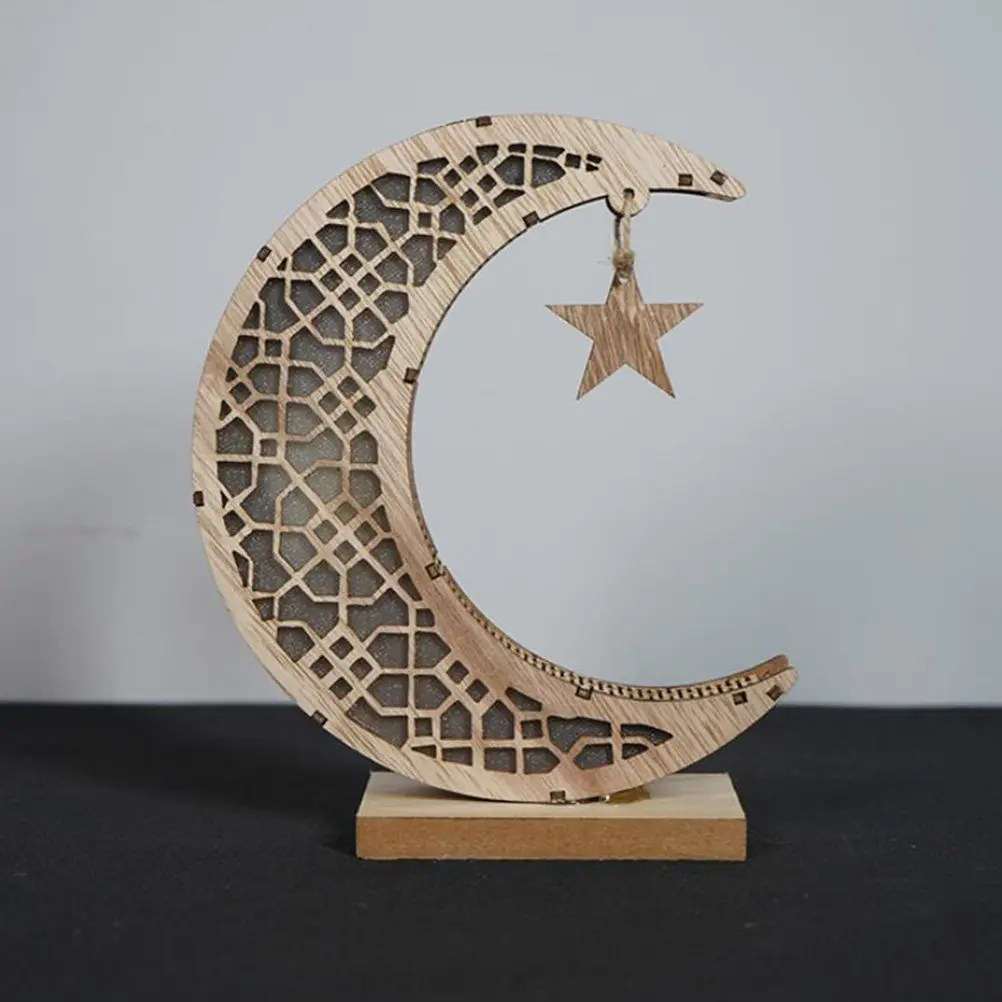 Muslim Ramadan Decorative Wooden Night Light Creative Moon Design Yellow Light for Home Party Festival Bedroom LED Moon Night