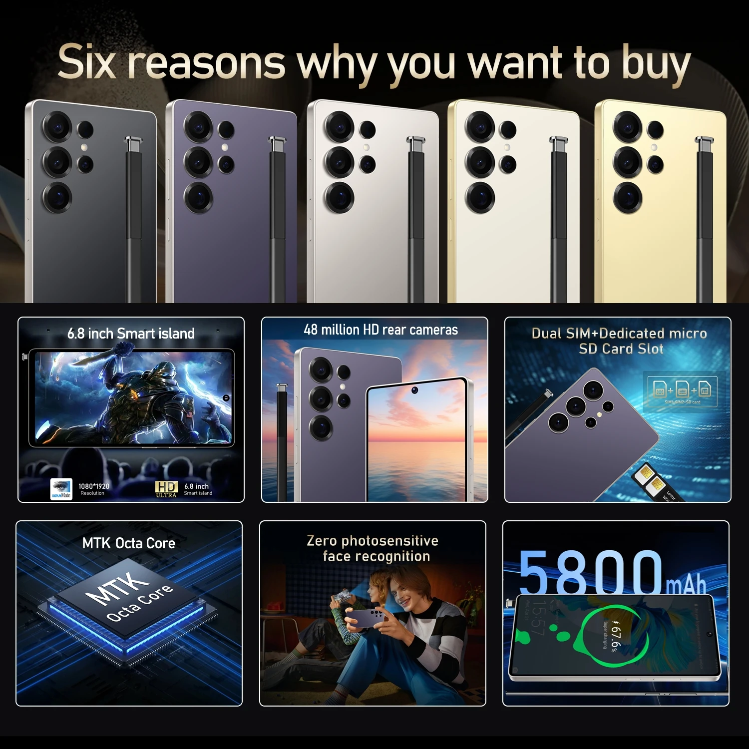 هاتف ذكي S25 Ultra أندرويد 6.8 بوصة HD 8 + 256GB ROM 5800mAh 48MP كاميرا أندرويد 12 MTK Core جوجل بلاي هاتف محمول