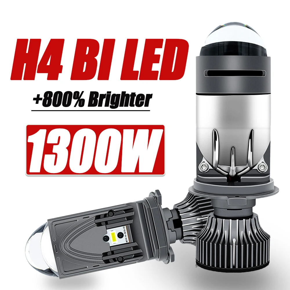 

H4 LED Projector Mini Lens Car Bi LED Headlight Bulb Hi/Lo Beam CANBUS Auto/Moto Turbo Fan High Brighter Fog Lamps Plug&Play 12V