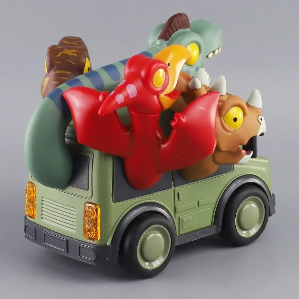 New Hot Selling Creative Cartoon Sea Animal Dinosaur School Bus Children's Sound and Light Inertia Toy Car Model Birthday Gift