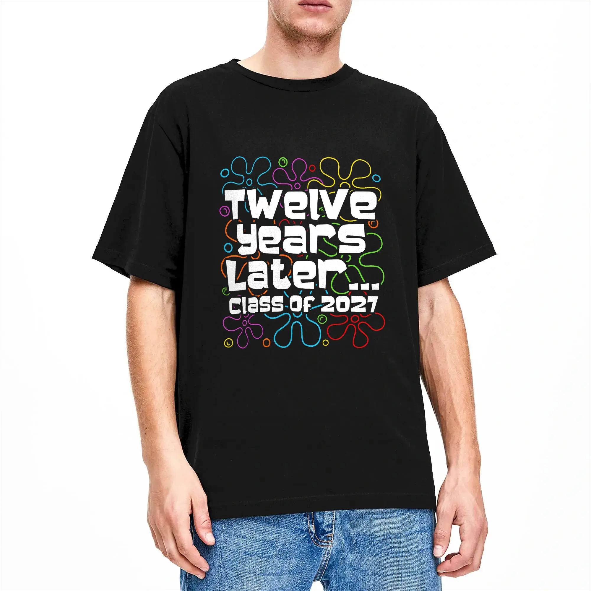 Men's Funny Class of 2027 Senior Twelve Years Later Back to School T-Shirts  Cotton Tees Beach Vintage Short Sleeves T-Shirt