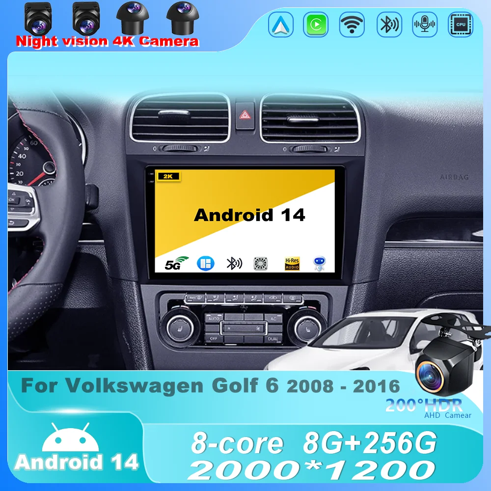 

Car Radio For Volkswagen Golf 6 2008 - 2016 Android 14 Multimedia Player Stereo Navigation GPS Carplay QLED HDR Screen 4G BT