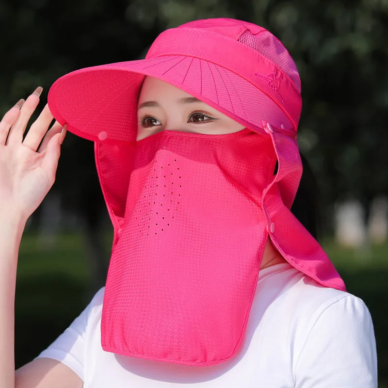 Sun Hat Woman Summer Women\'s UV Protection Cap Outdoor Travel Cycling Face Mask Hat Shawl Hats Windproof Removable Tea Picking