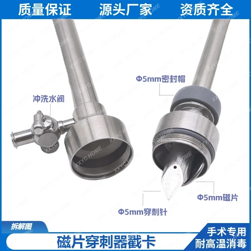 Magnetic disk type magnetic threaded tube with protective stamp card abdominal puncture device