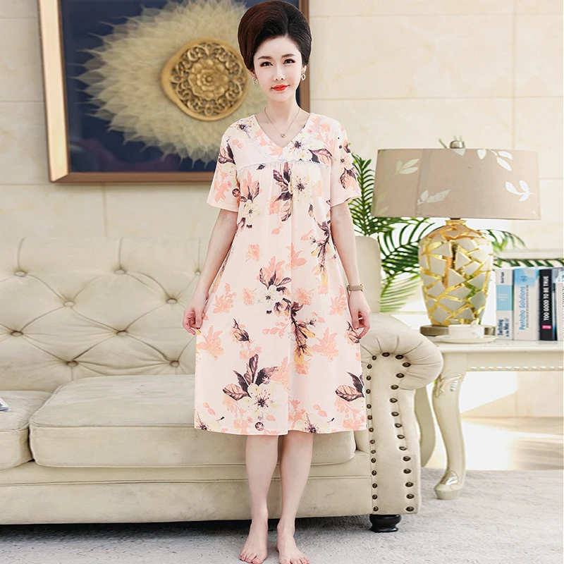 Elegant Floral Women Modal Cotton Long Nightgowns Sleepshirts Summer Home Dress Sleepwear Comfortable Nightdress Indoor Clothing