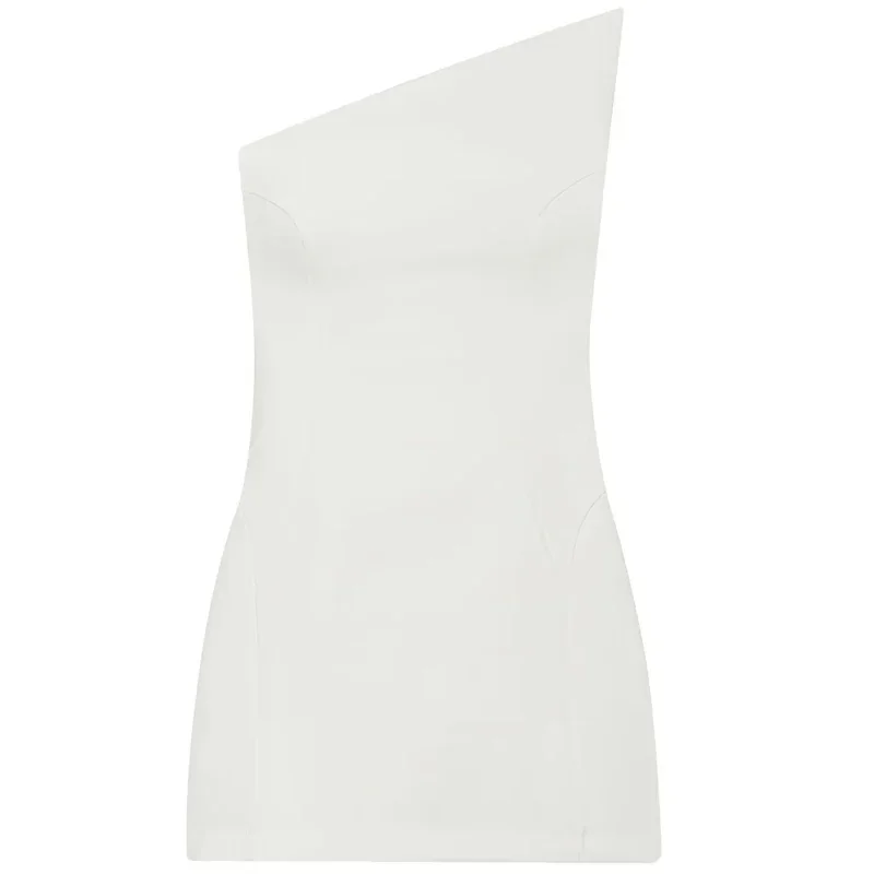 HXAO Asymmetrisches Weißes Kleid mit Off-Schulter-Ausschnitt, Elegantes Mini-Partykleid, Sommerliches Bodycon-Kleid mit Rückenfreiem Design für Hochzeitsgäste – Detail 4