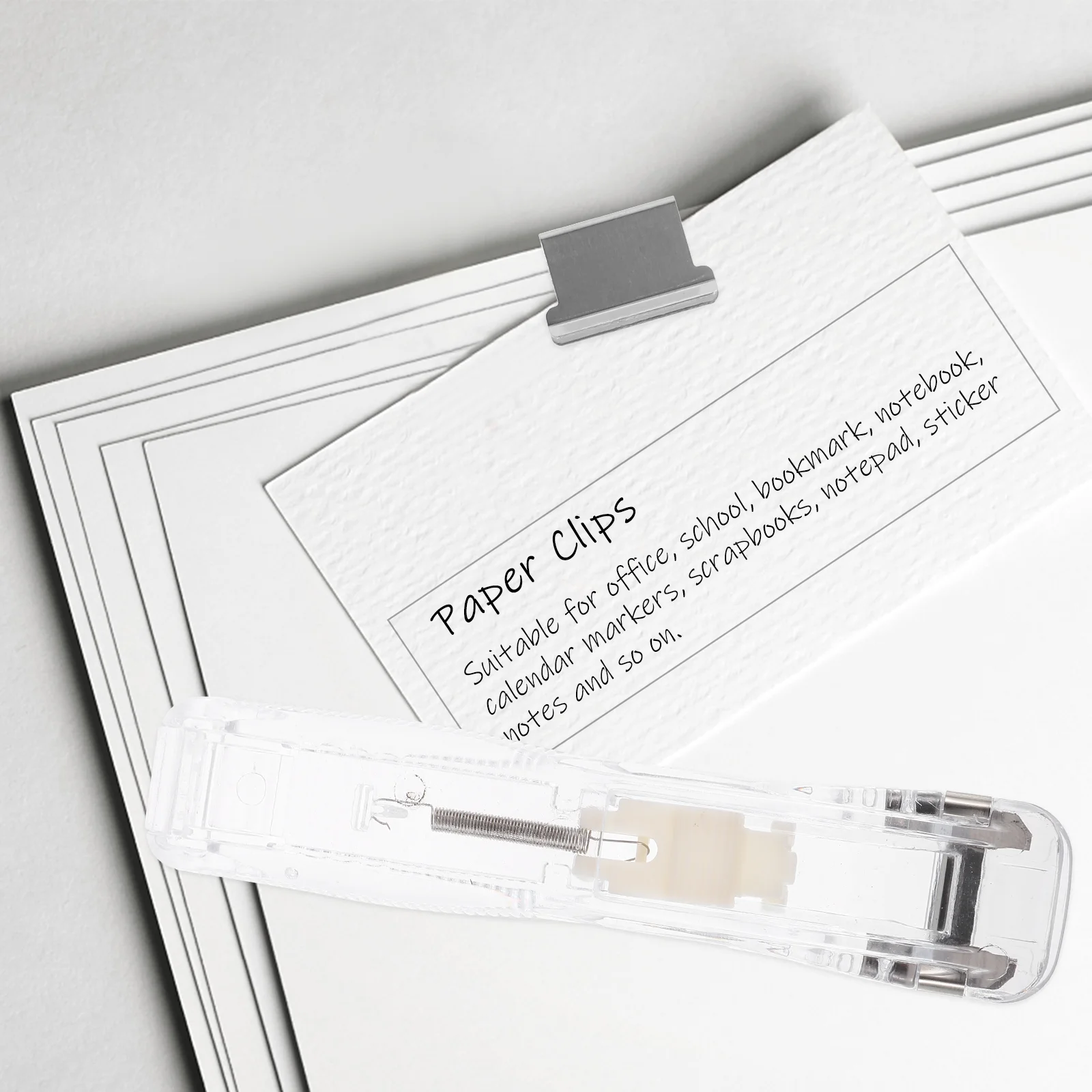 Reusable Clamp Stapler Compact Needleless Book Binding Materials Fastener Clip Dispenser Metal Office