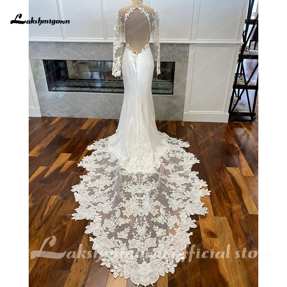 Robe de Mariée Sirène à Manches sulf, Magnifique Tenue Personnalisée avec des Appliques en Dentelle et des Perles, Idéale pour les Patients