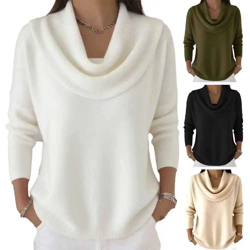 موضة كومة طوق كم طويل البلوز المرأة بلوزة فضفاضة غير رسمية المرأة الخريف بلوفر شتوي بلايز عادية الحياكة القمم #5