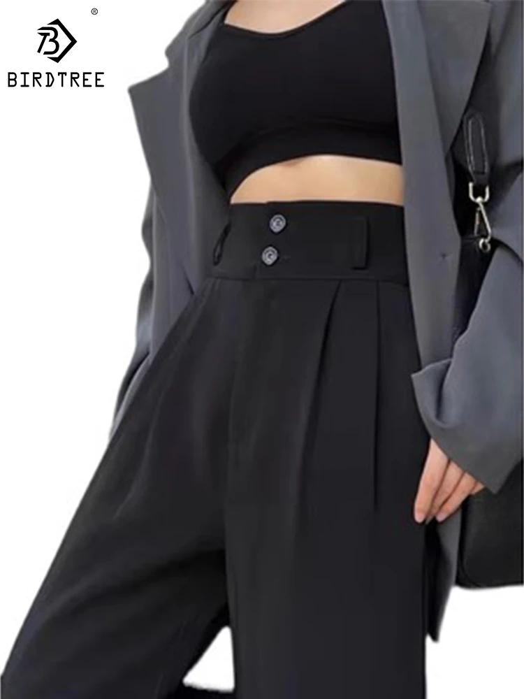 Women Wide Leg Pants 2023 Summer Thin Fabric Classic High Waist Pockets Button Fly Long Palazzo Trousers Korean Casual Bottoms