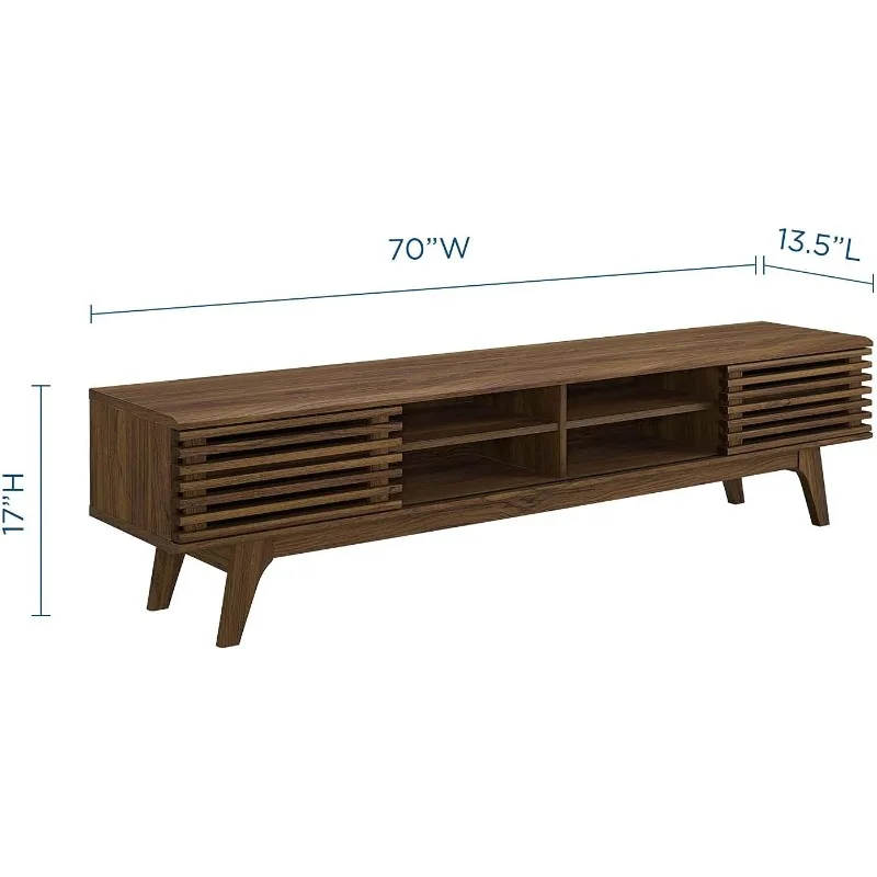 Render Mid-Century Modern Low Profile Media Console TV Stand  Walnut