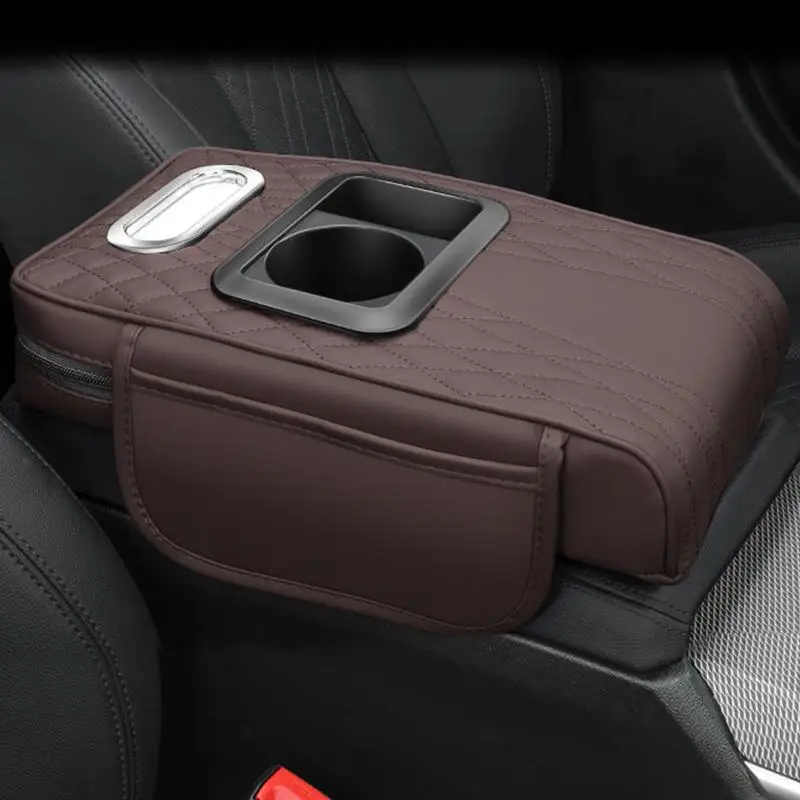 Almohadilla para reposabrazos de coche, almohada para consola central con bolsillos de almacenamiento, almohada para reposabrazos para coche con portavasos y soporte para pañuelos