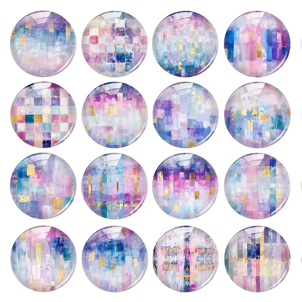 Random Mixed Round/Oval/Square Geometric Purple Blue Abstract Photo Glass Cabochon Flatback Demo Cameo For Diy Jewelry Making
