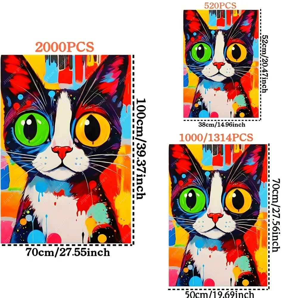 2000/1000/1314/520pcs Jigsaw Puzzles - Family Fun Adult Puzzle with Vibrant Cat Design, Portable Cuboid DIY Art Decor, High-Qu