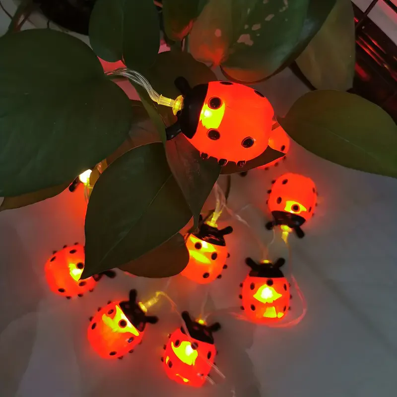 6M 40LED Rome Decoration Ladybug String Lights Indoor Party Atmosphere Christmas Battery Flower Fairy Lights Curtains 176