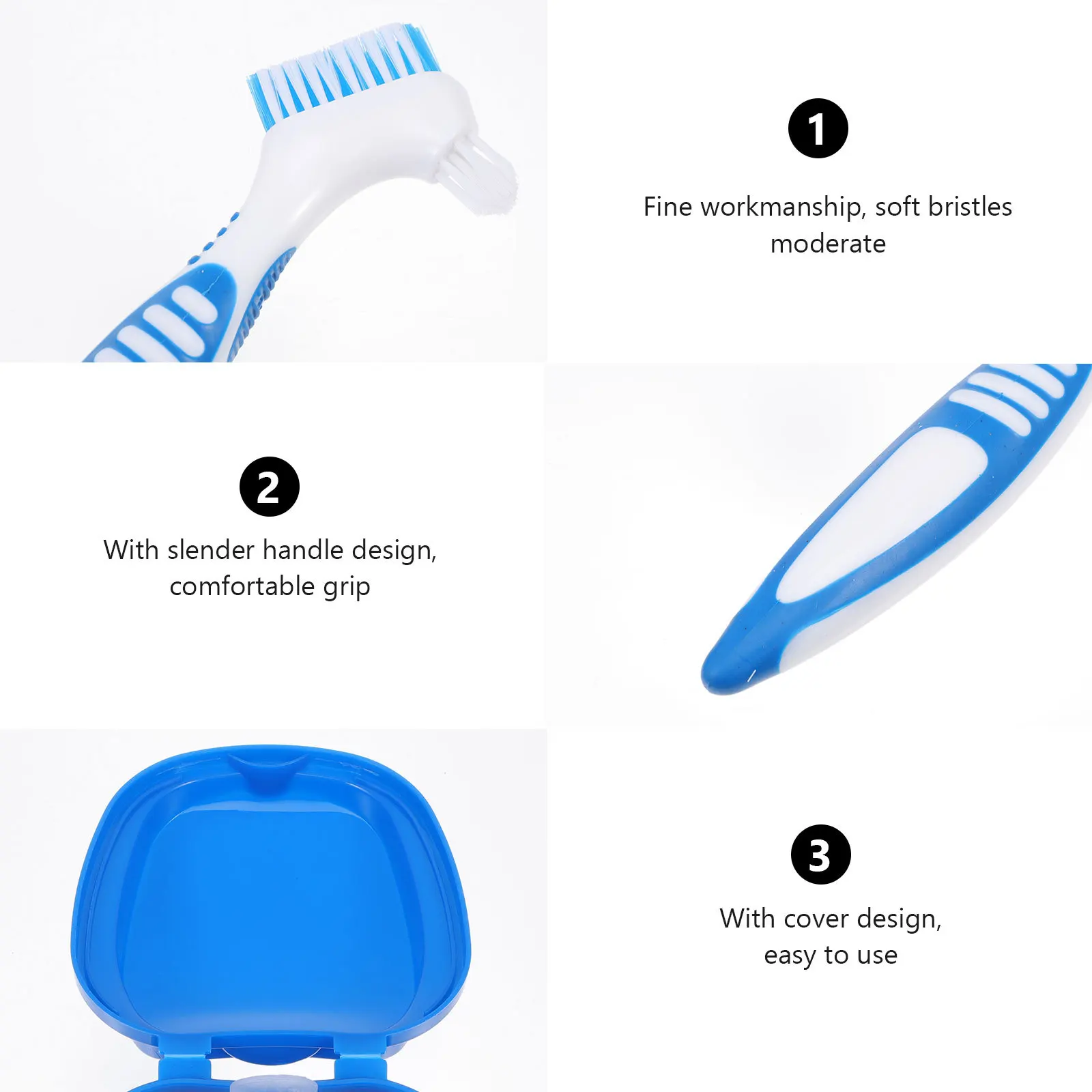 

1 Set Denture Box Kit Portable False Tooth Holder Brush Supple Bristle Denture Cleaning Tool Storage Case Oral Care Supplies