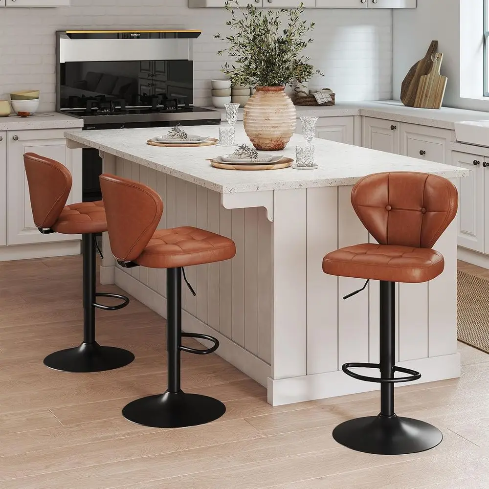 

Set of 3 Swivel Counter Height Barstools - Adjustable Leather Chairs with High Backrest, 16.14 Base, Ideal for Kitchen Island or
