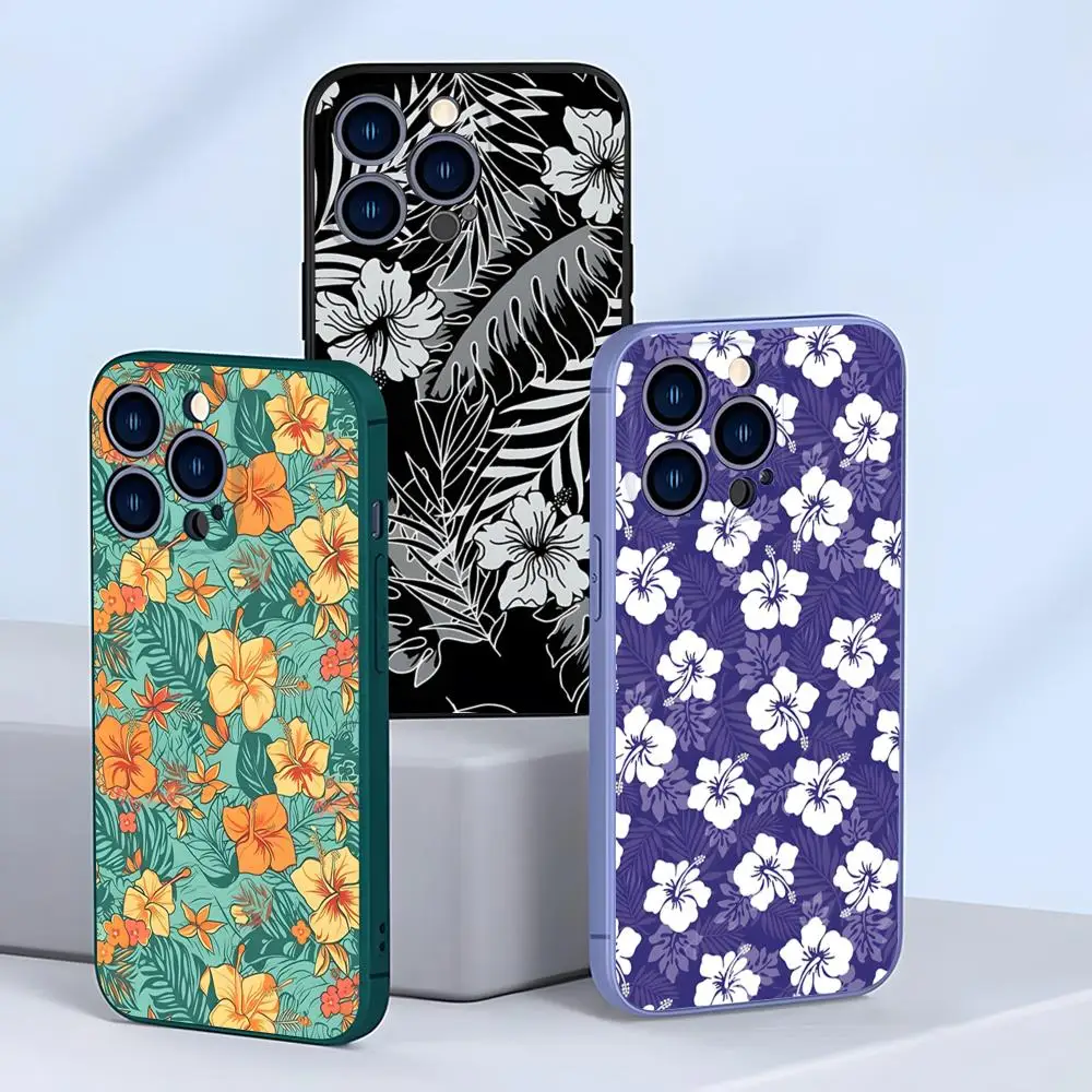 Hibiscus Retro Hawaiian Flower Phone Case Lavender Gray For IPhone 12 11 14 Pro Max Mini Xs X Xr 7 8 6 6s Plus Se2020 Cover