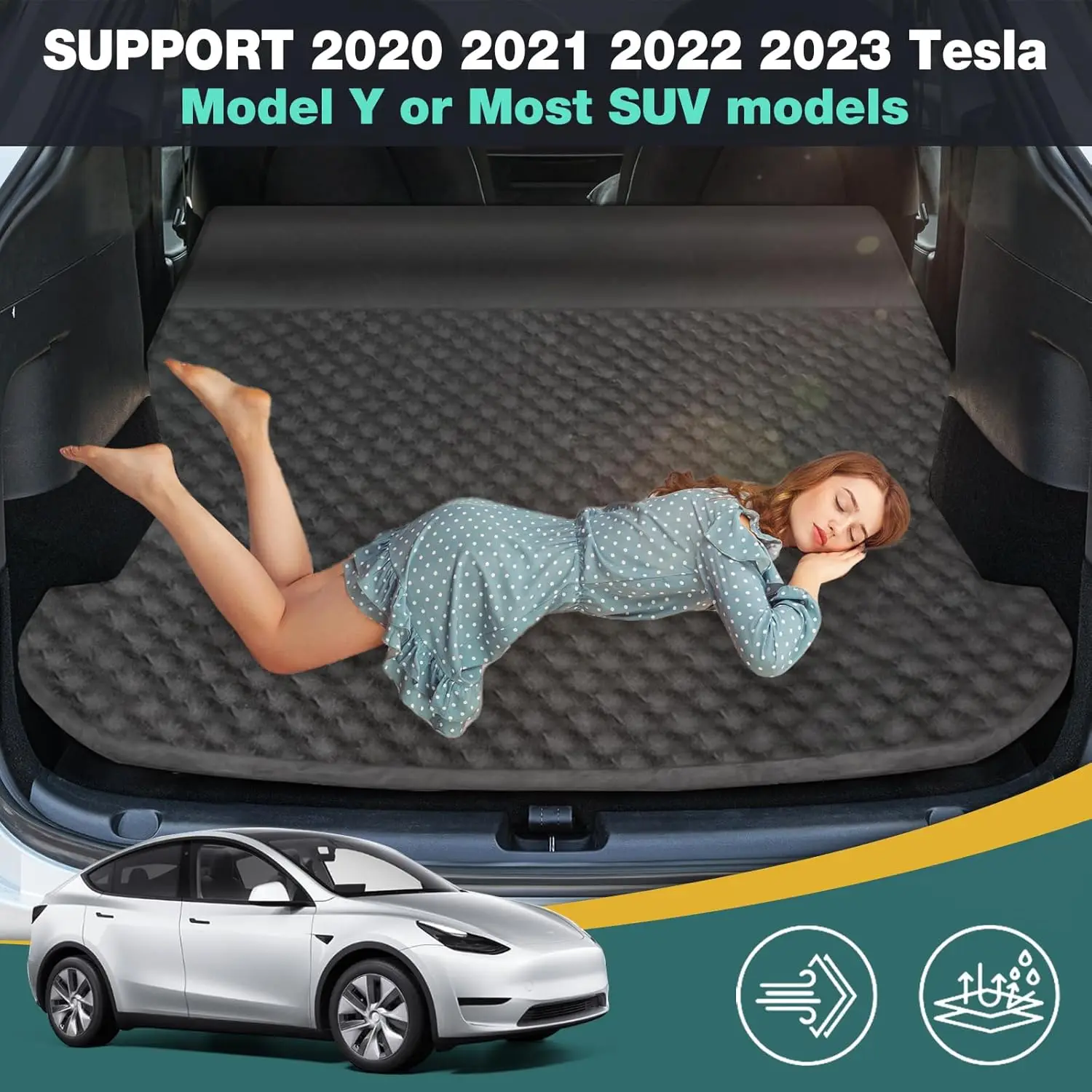 Inflatable Air Mattress For Tesla Model Y 2024-2019, Self Inflating Sleeping Pad for Camping Memory Mattress For Tesla Model Y