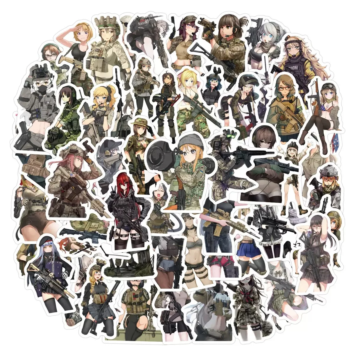 60Pcs Cartoon Military Anime Girl Graffiti Stickers Decorative Phone Notebook Luggage Waterproof Stickers view 5