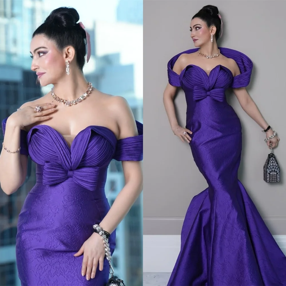 

Customized Mermaid Soft Purple Satin Evening Dress Luxury Off the Shoulder Homecoming Dresses Modern Special Occasion Gowns
