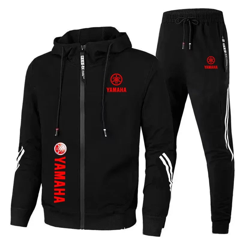 

Yamaha Men's 2 Piece Tracksuit Logo Print Zip Hoodie And Pants Set Motorcycle Sportswear Jogging Sports Racing Suit