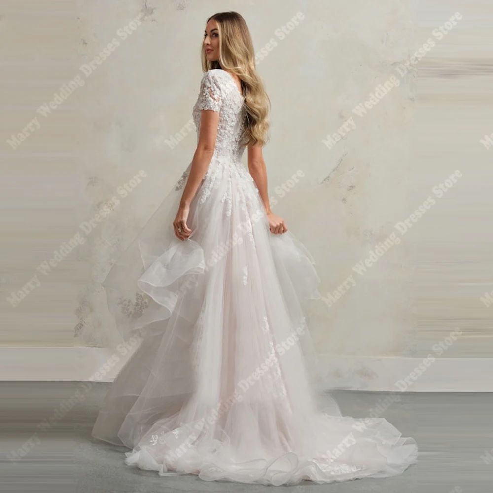 2025 Modern A-Line Elegant Women Wedding Dresses Charming Tulle Short Sleeves Bridal Gowns Banquet Vestidos De Novias Customized