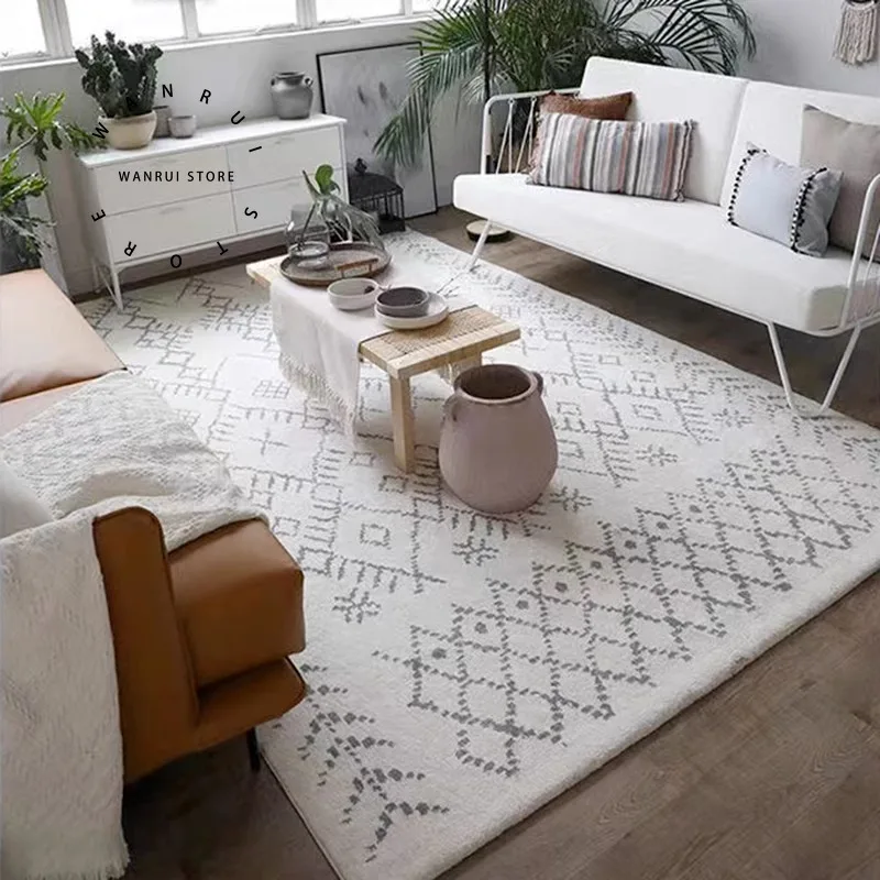 Nordic Simple Living Room Carpet Large Area Sofa Coffee Table Plush Mat Decorate Bedroom Bedside Line Fluffy Rug Ковер Tapis 러그