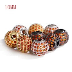 DIY Beads 10MM Orange Red Zircon Ball Metal Copper Crystal Spacer Beads Making Bracelets Fashion Jewelry Accessories Wholesale